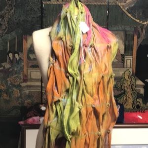 Multi color ruffled scarf.